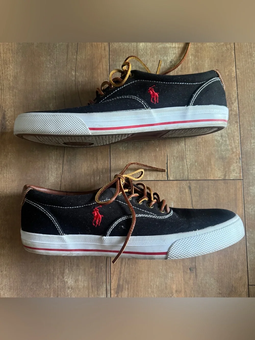 Polo by Ralph Lauren Black Vaughn Canvas Lace Up Sneaker Size 10.5